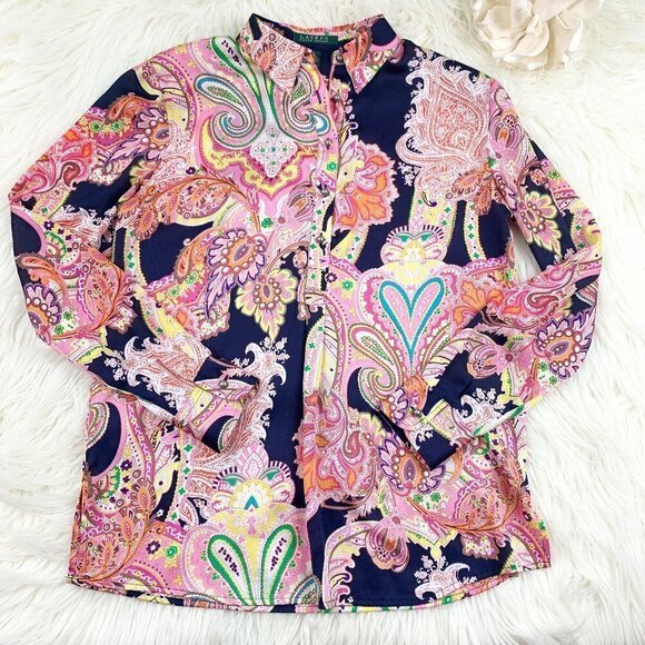 Lauren Ralph Lauren Floral/Paisley Flowy Tunic Blouse Women's Size Medium - Picture 1 of 6